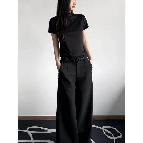 法式Rixo Kelly黑色西装裤女长高级感宽松垂感直筒阔腿拖地休闲裤