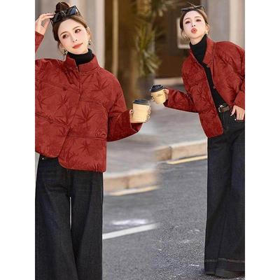 YENR 新中式国风提花羽绒服女 冬新款时尚休闲~宽松白鸭绒外套