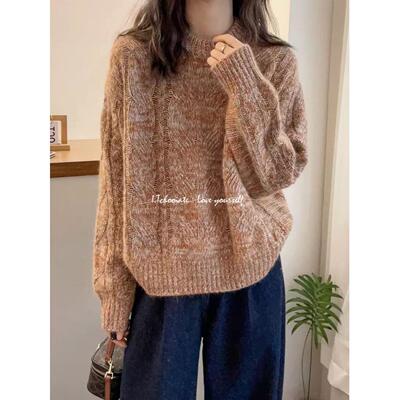 I.Tchooiate覆古麻花针织衫春秋慵懒宽松显瘦洋气减龄毛衣女上衣