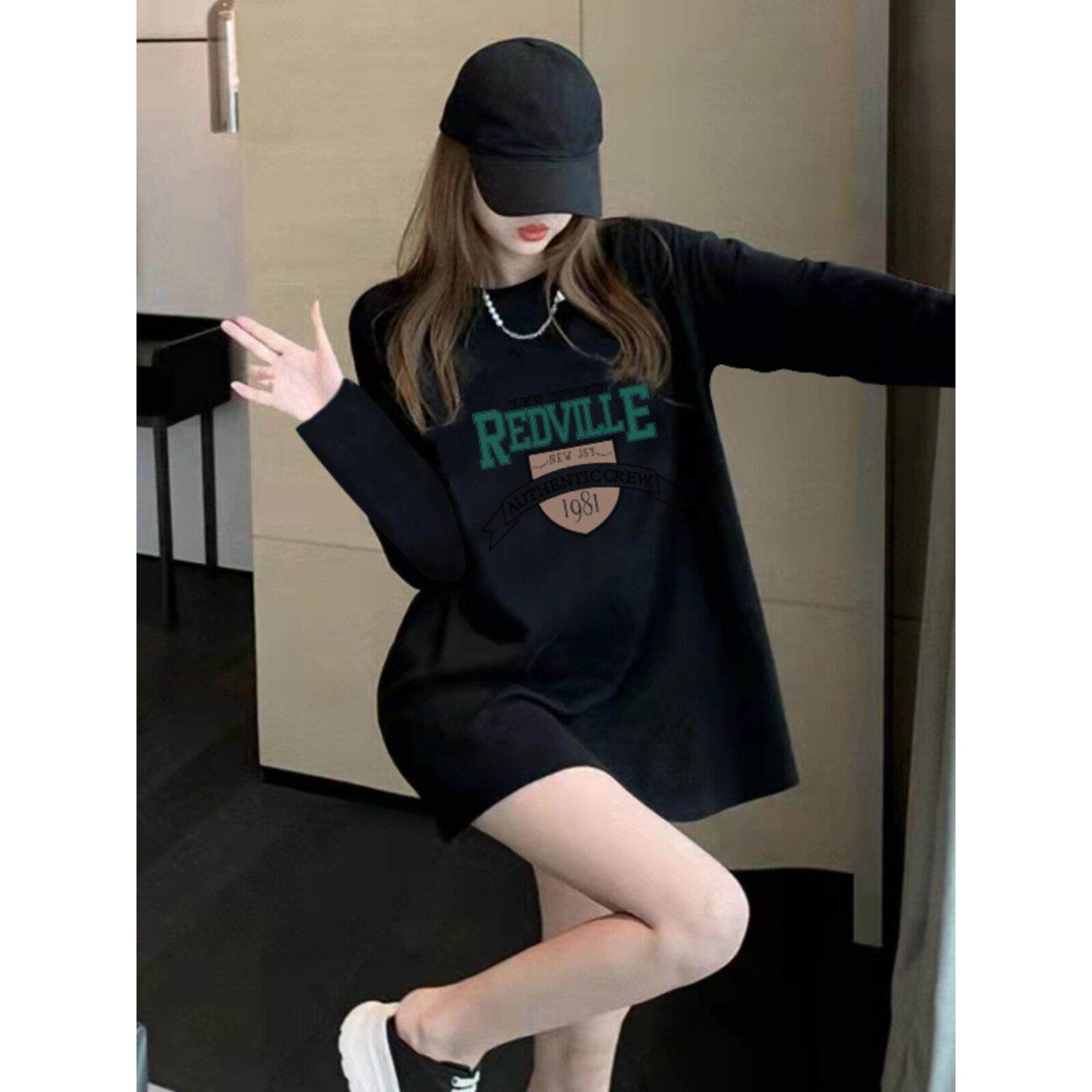 韩国2025纯棉宽松卫衣内搭打底衫女中长款长袖t恤秋冬遮臀上衣t恤