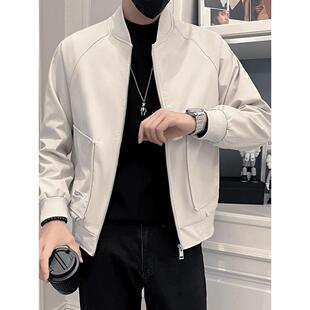 潮牌春季男士立领夹克斜纹痞帅高级感棒球服修身百搭飞行员外套男