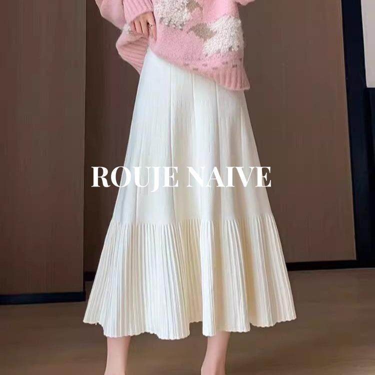 ROUJE NAIVE针织鱼尾半身裙女春秋2025新款高腰显瘦垂感a字百褶裙,女装/女士精品,大码半身裙,淘宝优惠券,粉丝福利购,淘宝优惠卷