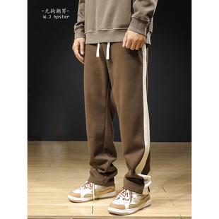 男大码 加绒加厚直筒休闲卫裤 BIAS潮牌冬季 运动侧边条纹 neith
