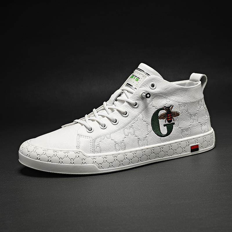欧洲站真皮小白鞋男透气高帮板鞋潮牌男鞋一脚蹬休闲运动男士潮鞋