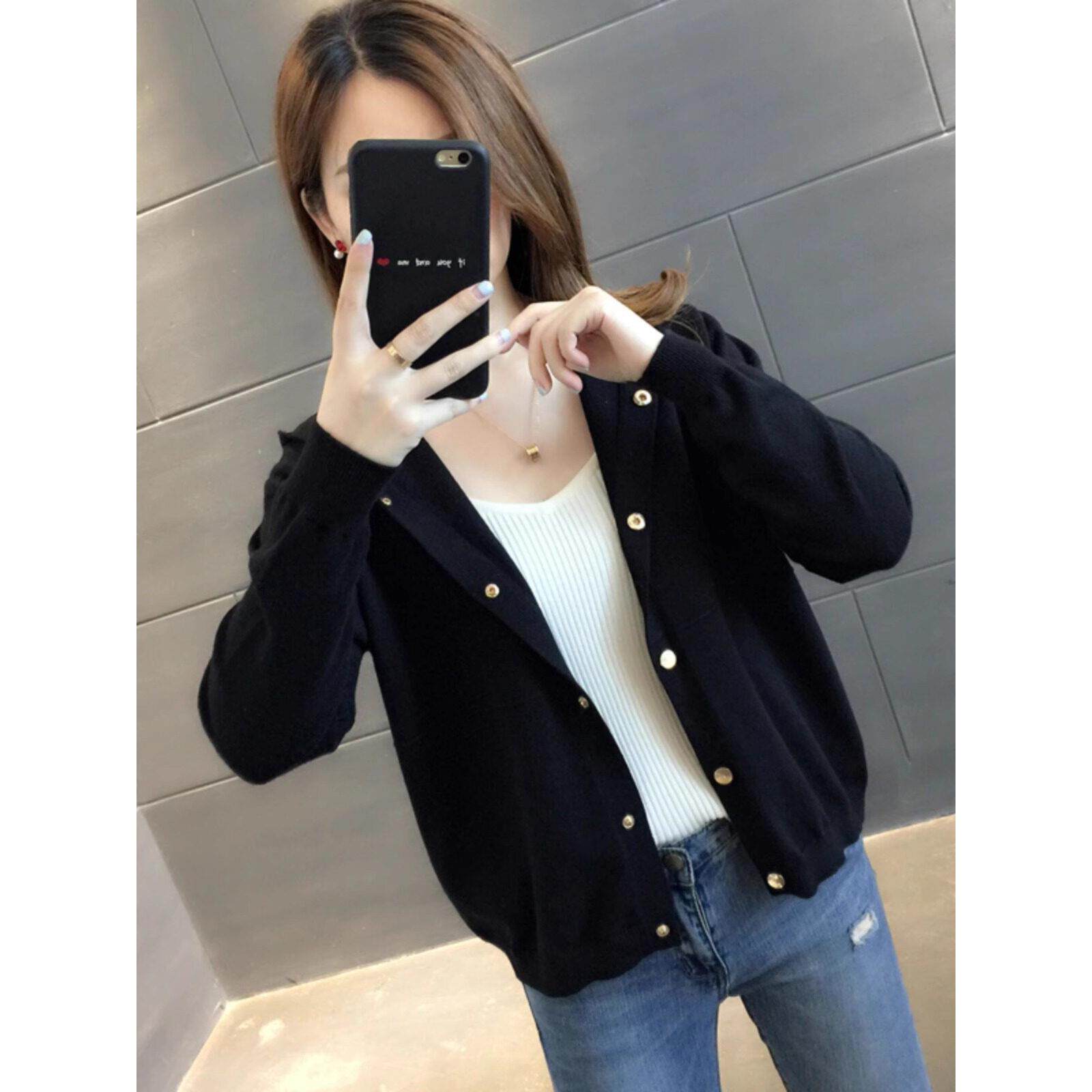 连帽针织开衫女春秋薄款2025新款宽松外穿小个子短款毛衣外套上衣