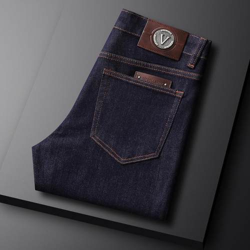 GOOREEY潮牌宝蓝色牛仔裤男春秋款简约舒适弹力修身时尚休闲青年