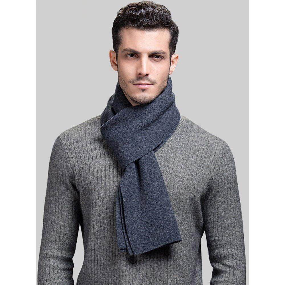 高端纯羊毛男士围巾2024全新冬季纯色多用途加厚保暖羊绒围巾礼盒