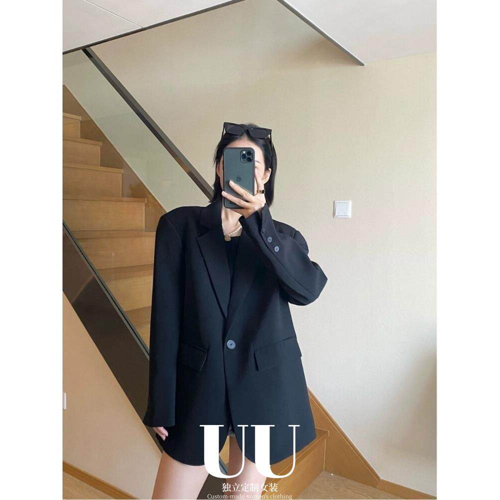 UU定制/黑色西装外套女2025春新款小众设计感西服宽松休闲上衣女