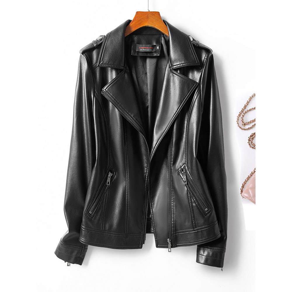 真皮皮衣女短款修身大码韩版2025秋冬新款绵羊皮夹克黑色外套上衣
