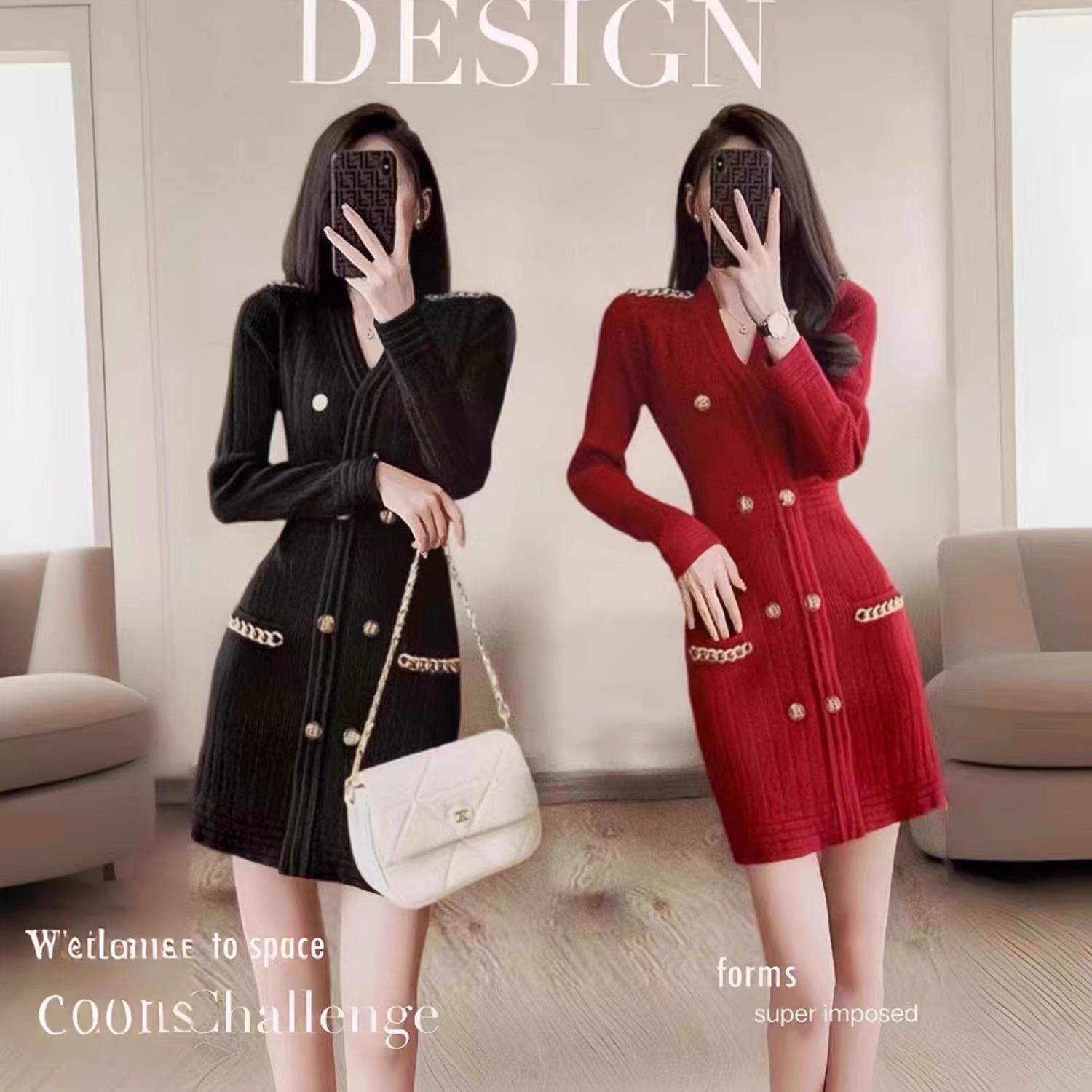 欧洲站2024新款轻奢女装高级感气质修身显瘦黑色针织连衣裙女秋冬