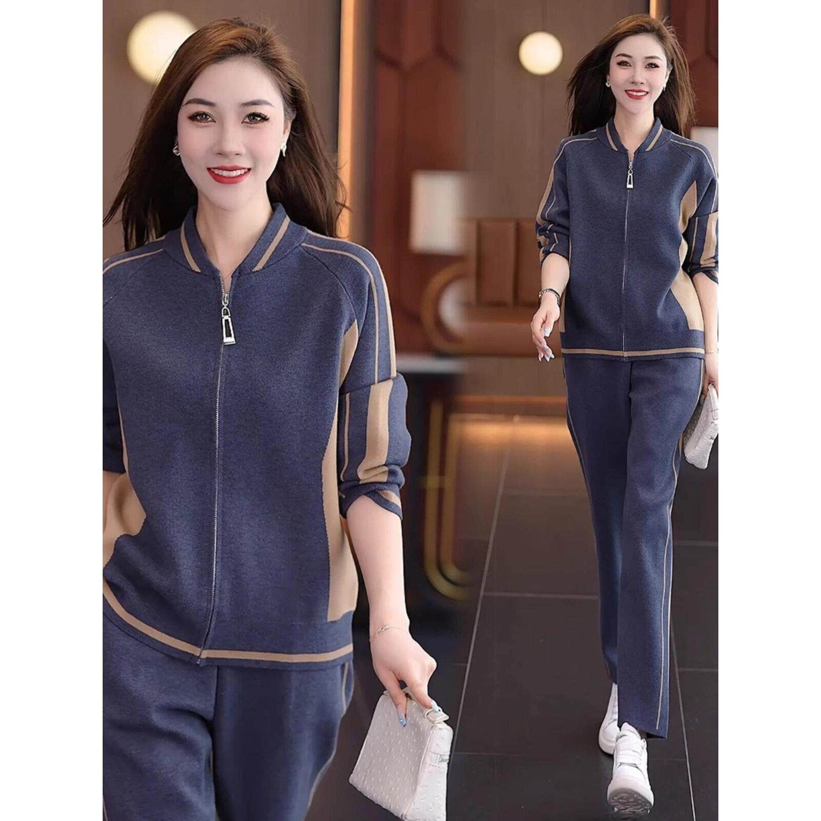 秋款宽松时尚休闲妈妈装运动套装2025新款春季外套中老年女士衣服