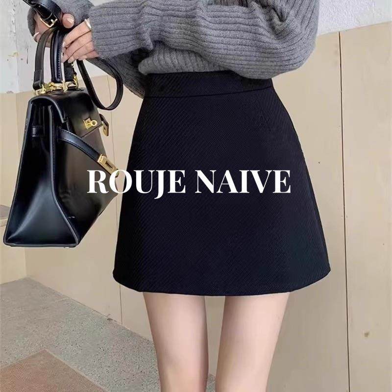 ROUJE NAIVE大码黑色毛呢半身裙女春秋复古高腰加厚包臀A字短裙子,女装/女士精品,大码半身裙,淘宝优惠券,粉丝福利购,淘宝优惠卷
