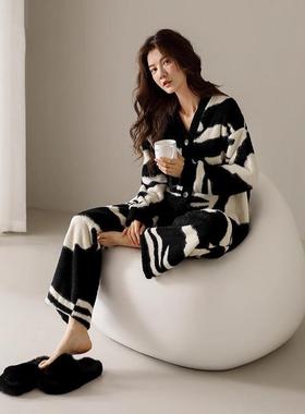 Cardiac 半边绒睡衣女秋冬款珊瑚绒加绒加厚保暖家居服高级感睡衣