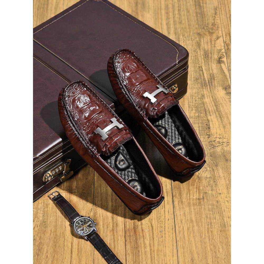 乐福鞋男款2025新款鳄鱼纹一脚蹬豆豆鞋真皮透气软底低帮皮鞋男士,流行男鞋,雨鞋,淘宝优惠券,粉丝福利购,淘宝优惠卷