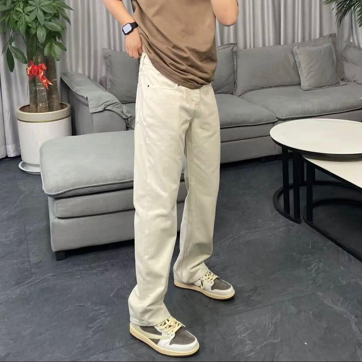 汤米白色牛仔裤男春秋季2025新款高街直筒宽松高端休闲男士长裤子