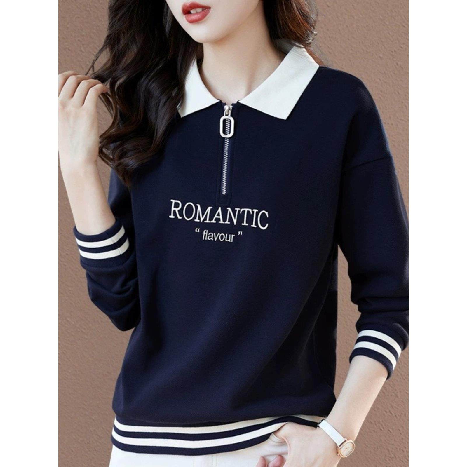 Canary Kiss长袖翻领卫衣女春秋2025新款爆款大码宽松妈妈装上衣,女装/女士精品,时尚防晒服,淘宝优惠券,粉丝福利购,淘宝优惠卷