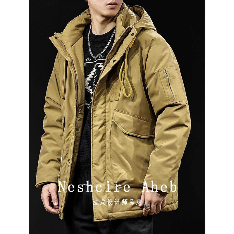 Neshcire Aheb羽绒服男冬季新款加厚保暖中长款连帽大码工装外套