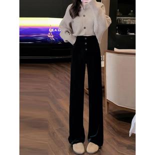 子 女小个子高腰垂感显瘦丝绒裤 法国Rouje Dsyle黑色金丝绒阔腿裤