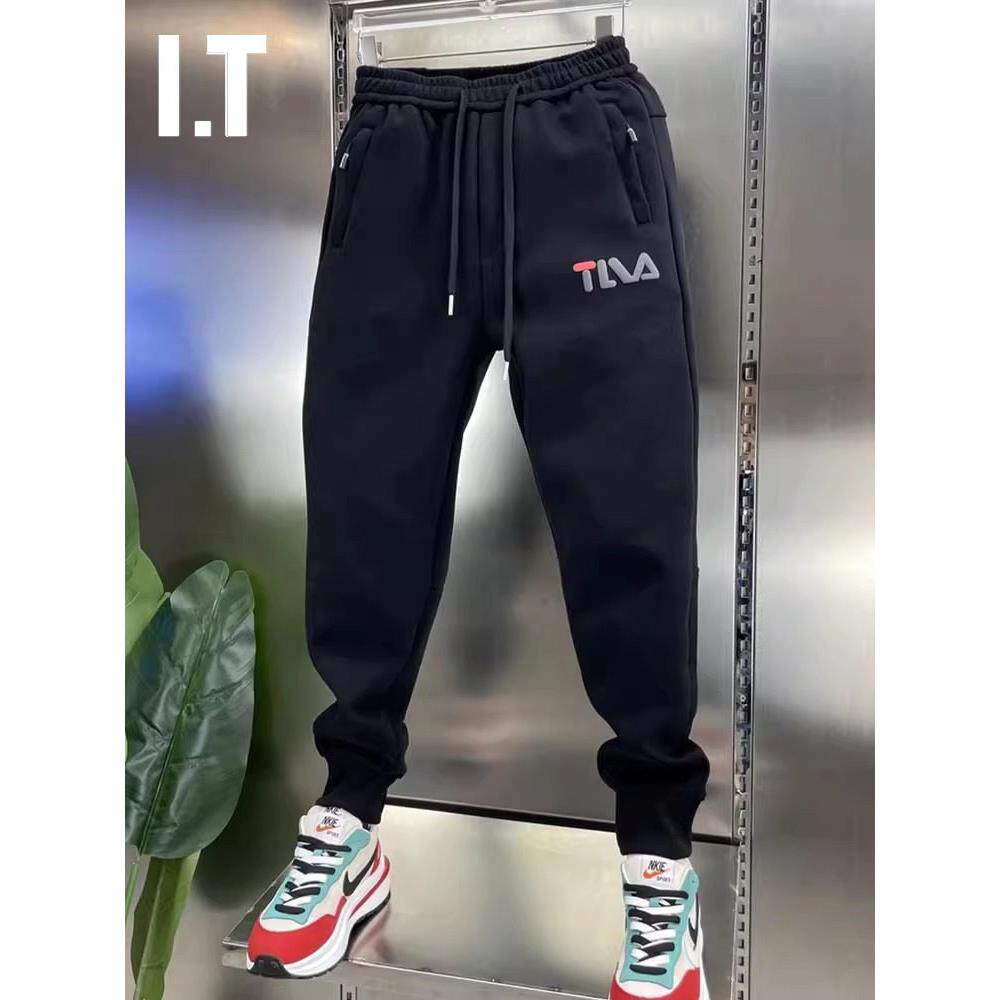 潮牌秋季宽松束脚运动裤男士大码字母印花休闲卫裤拼接小脚长裤子