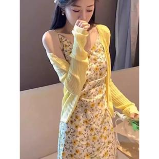 减龄开衫 女性2025新时尚 与花卉吊带连衣裙两件套 服装 欧洲春季