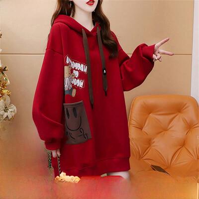 香港遮屁股中长款外套女2025秋春款时尚洋气休闲加绒加厚连帽卫衣