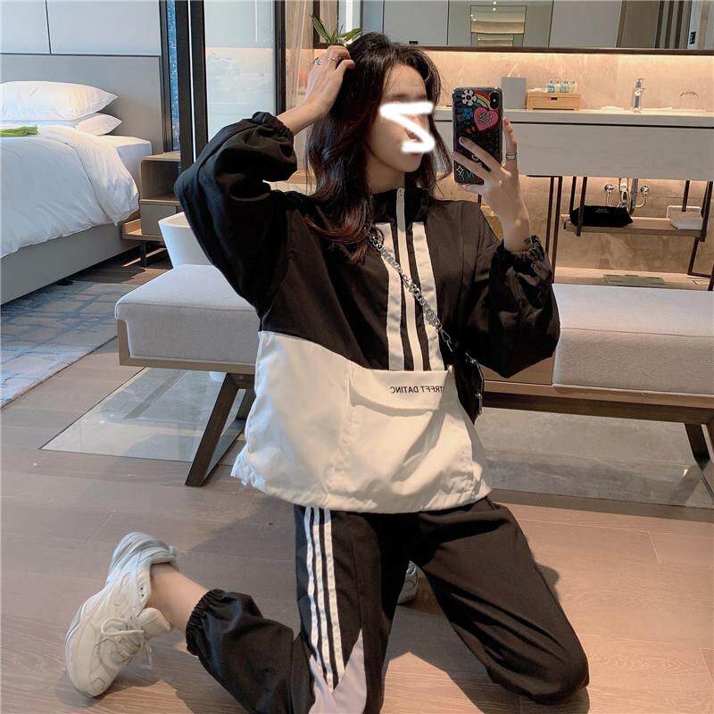 欧洲站时尚休闲运动套装女秋2025年新款潮宽松韩版长袖大码两件套