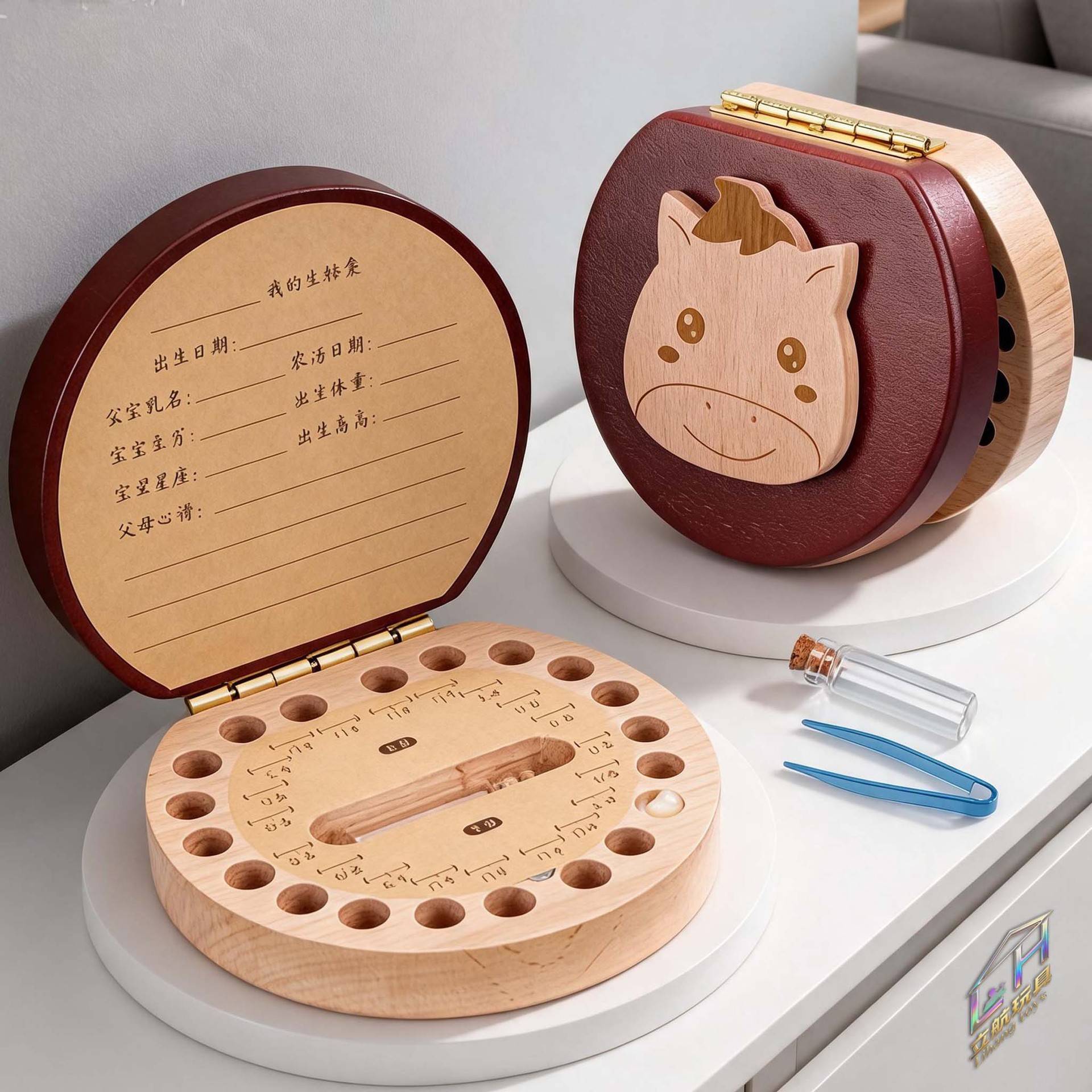 儿童乳牙收纳盒木质生肖纪念盒|