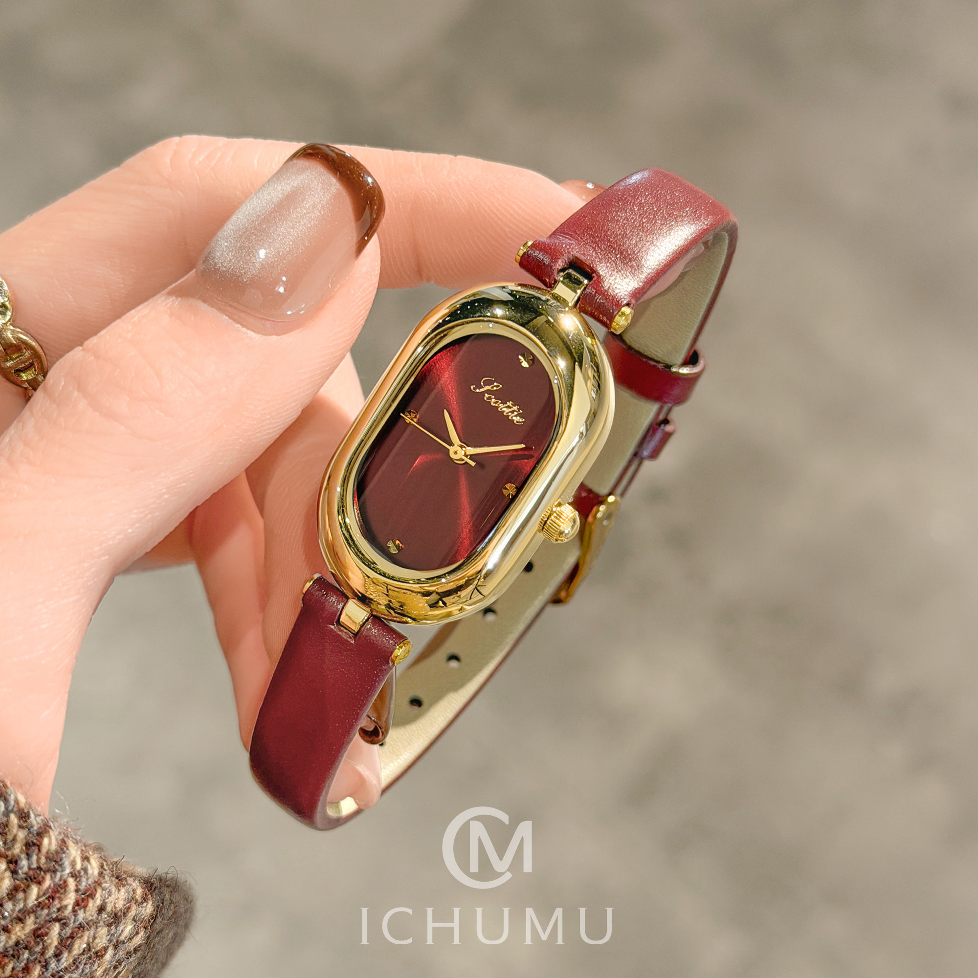ICHUMU手表女红色轻奢复古风高级感小表盘皮带女表时尚2026正流行,手表,国产腕表,淘宝优惠券,粉丝福利购,淘宝优惠卷