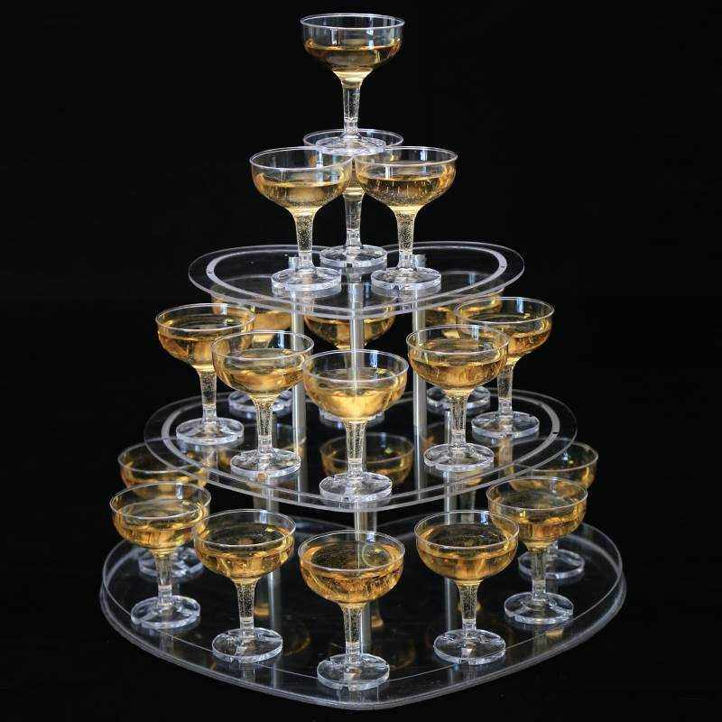 新款婚礼倒酒香槟塔三层心形婚庆道具亚克力酒塔架子婚礼舞台杯塔