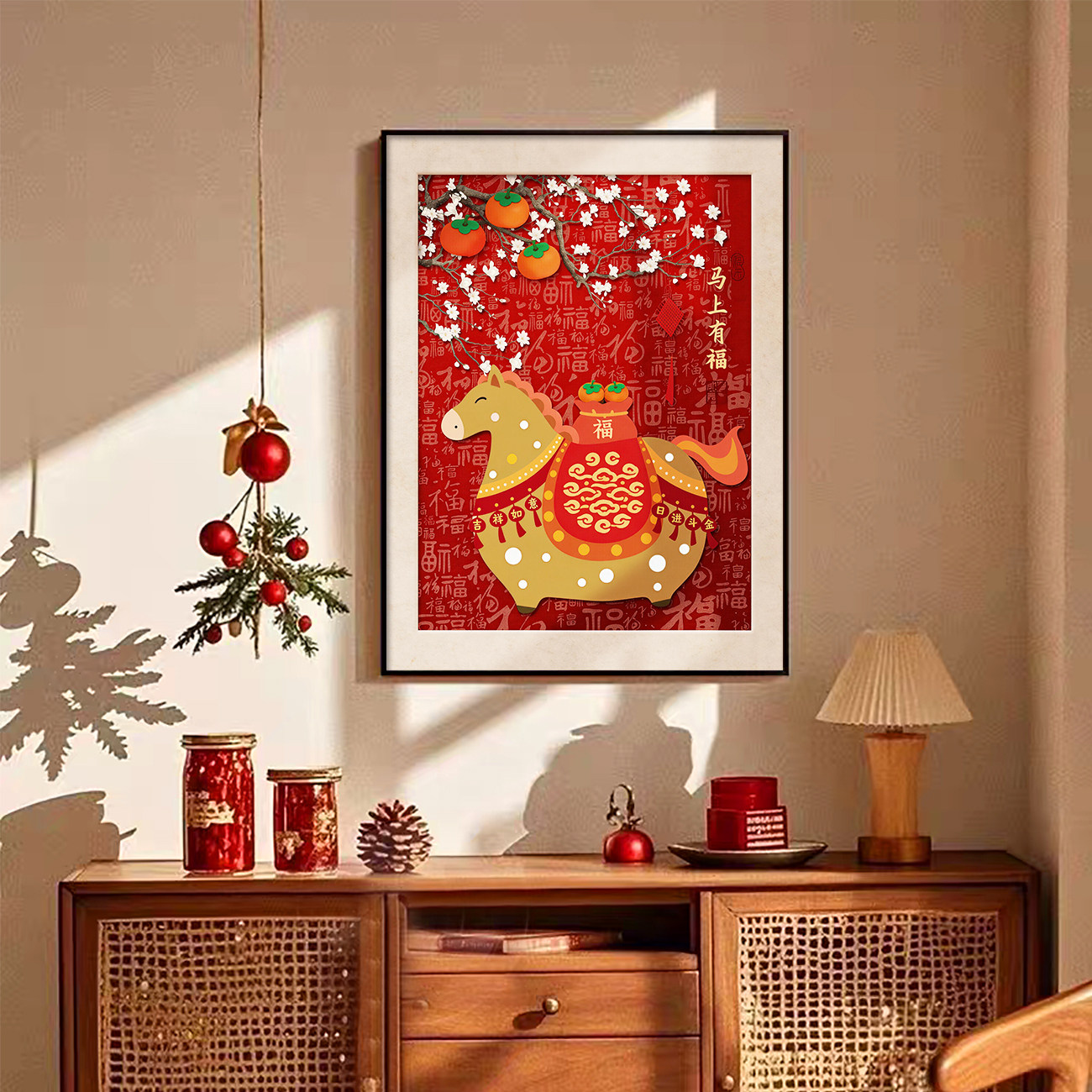 马到成功电表箱装饰画竖款配电箱弱电源遮挡挂画新中式电闸盒盖板