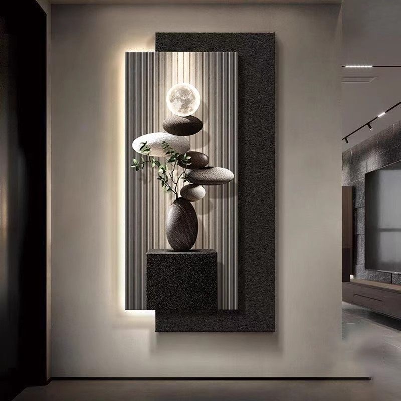 石来运转led带灯入户玄关装饰画走廊过道挂画轻奢高级感叠加壁画
