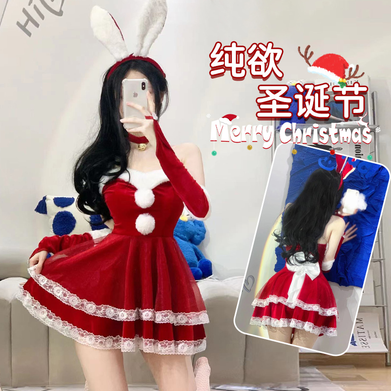 2024情趣圣诞节裙子cos制服套装纯欲女仆性感兔子女郎小香风设计