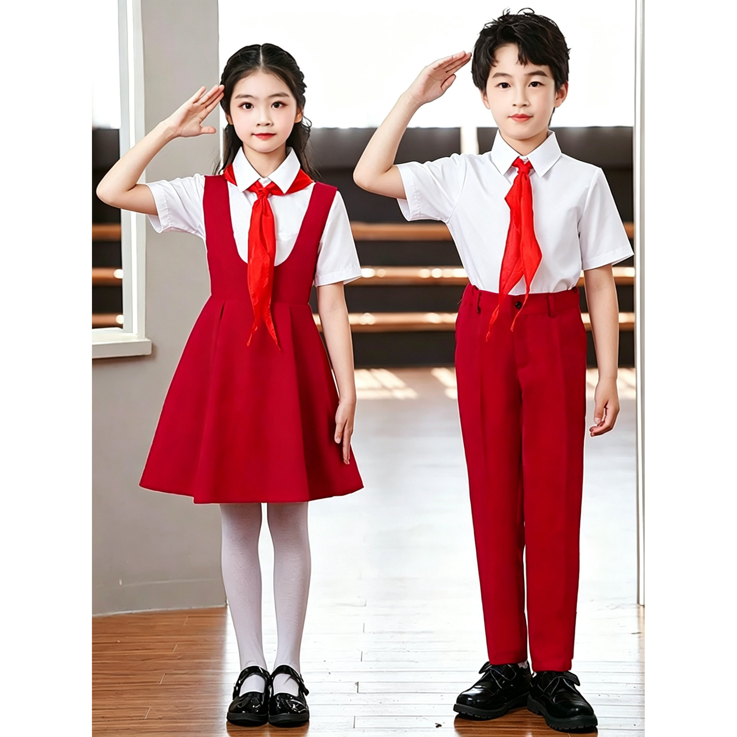 新款儿童小学生少儿女童红色故事爱国合唱诗歌朗诵演讲比赛演出服