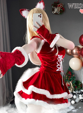 万圣节服装女cosplay性感兔女郎制服圣诞新年舞台装红色连衣裙
