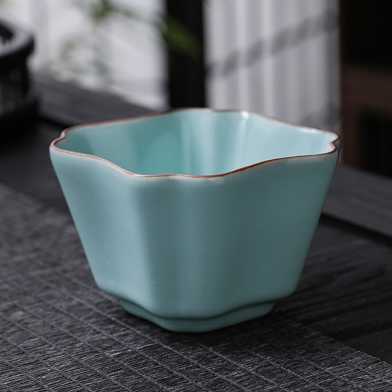 四方聚财杯八方来财汝窑功夫茶具图片