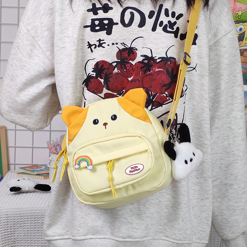 日系可爱卡通小狗帆布包女学生单肩斜挎小包包2024新款百搭手机包