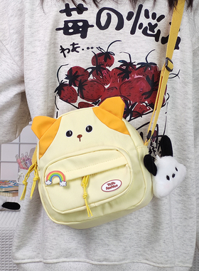 日系可爱卡通小狗帆布包女学生单肩斜挎小包包2024新款百搭手机包