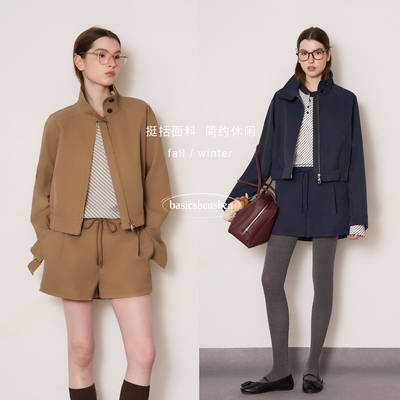 basicshenshen立领夹克短裤套装