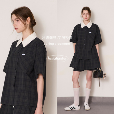 basicshenshen学院衬衫裙裤套装