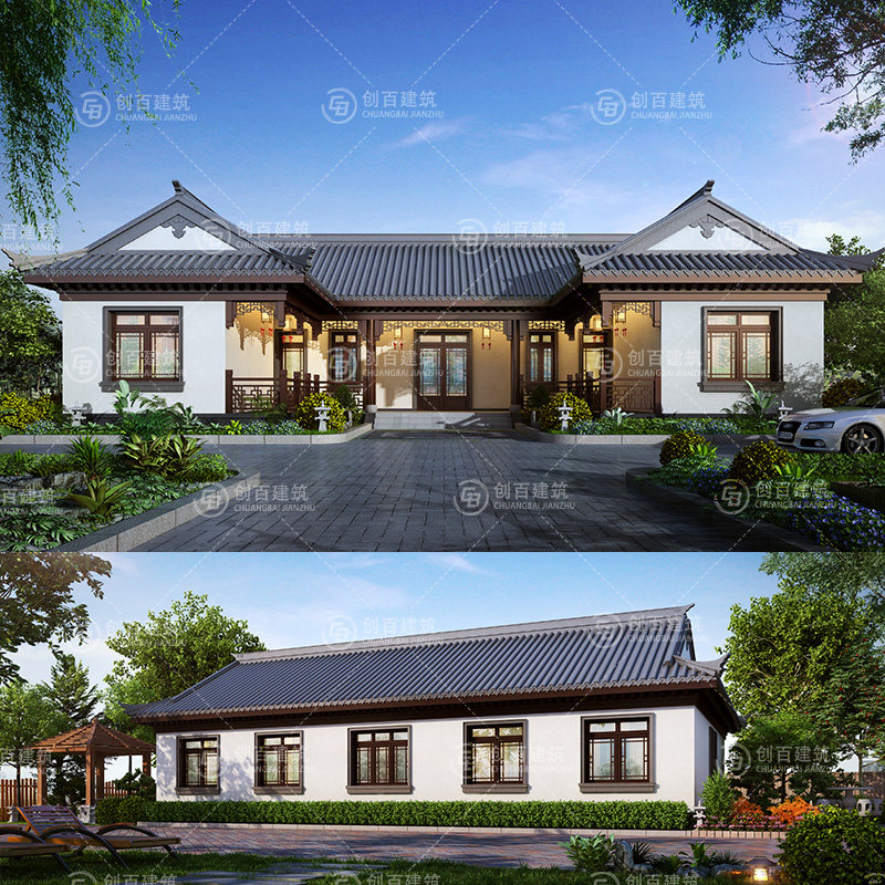 农村自建房设计图新中式一层三四样图/效果图销售