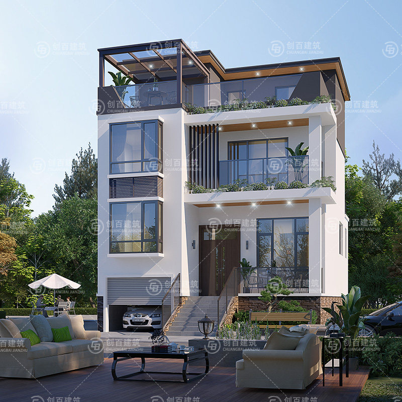 二层半现代小开间别墅图纸3三层错层设计平顶别自建房经济型施工