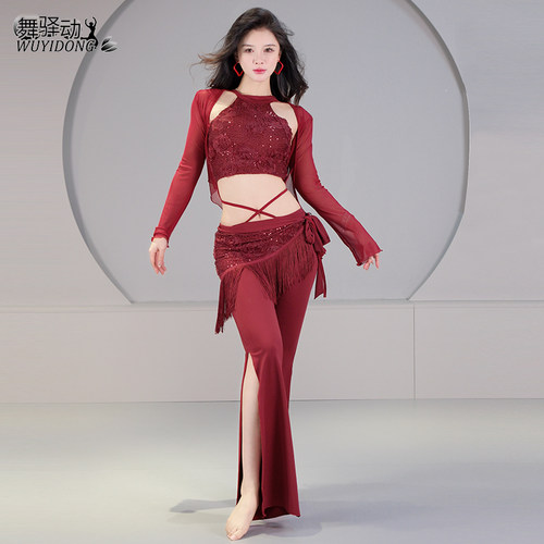 肚皮舞演出服新款亮片开叉裤套装
