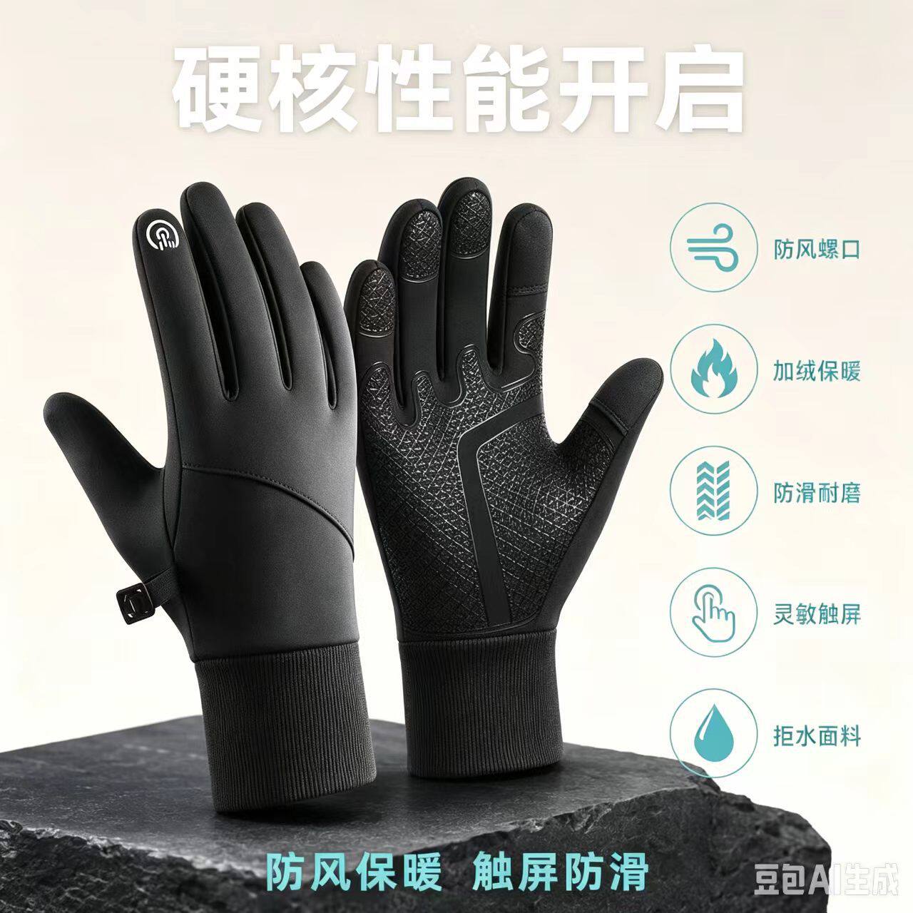 德国品质户外防风手套运动男款加绒触屏保暖防水贴码户外骑行运动