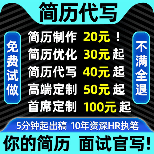 专业HR执笔，一对一定制，包满意