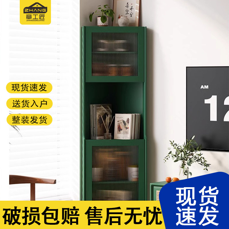 实木电视柜组合隔断柜一体背景墙柜客厅储物柜玻璃书柜复古风角柜