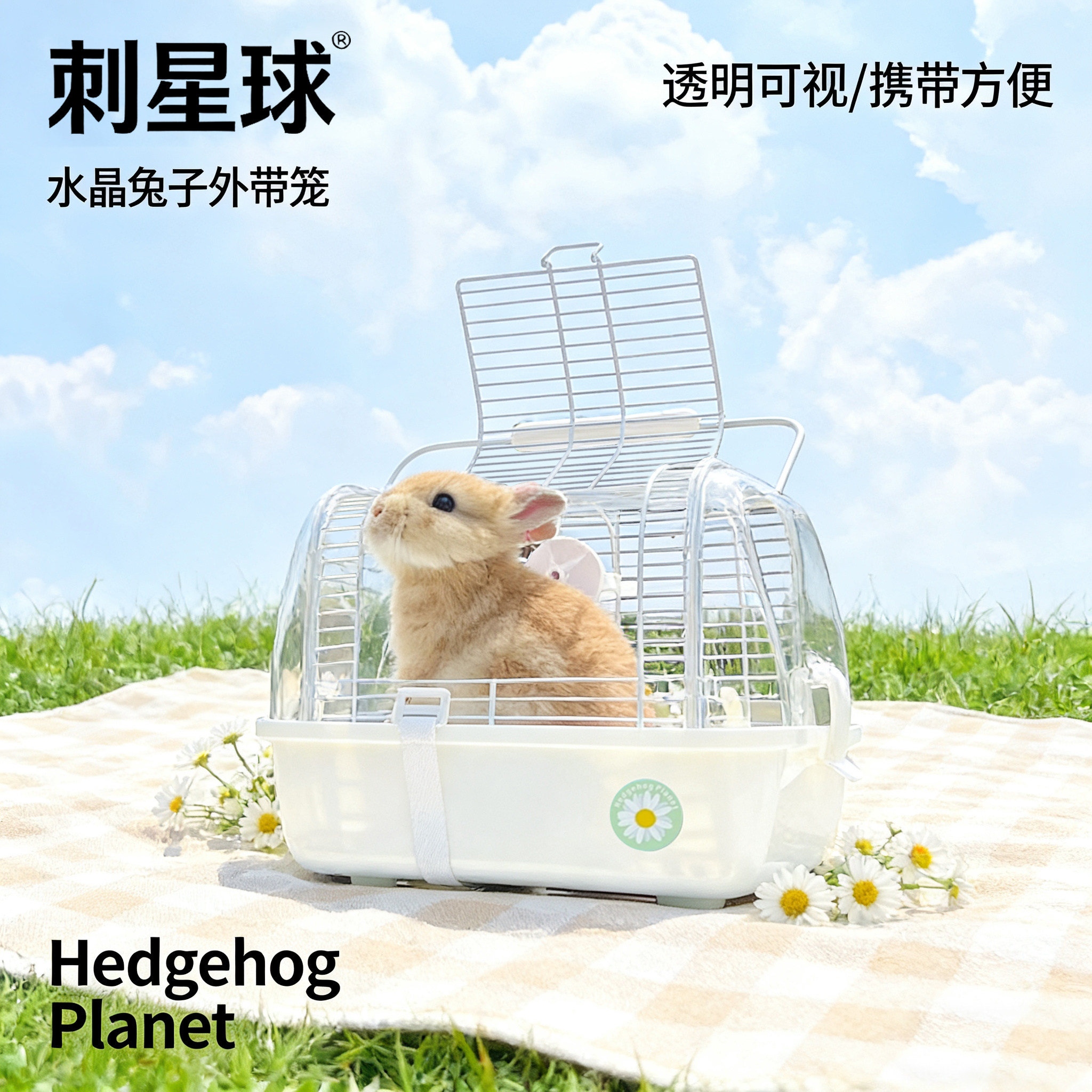 刺星球兔子手提外带笼大开口水晶豚鼠龙猫蜜袋鼯外出笼便携外出笼