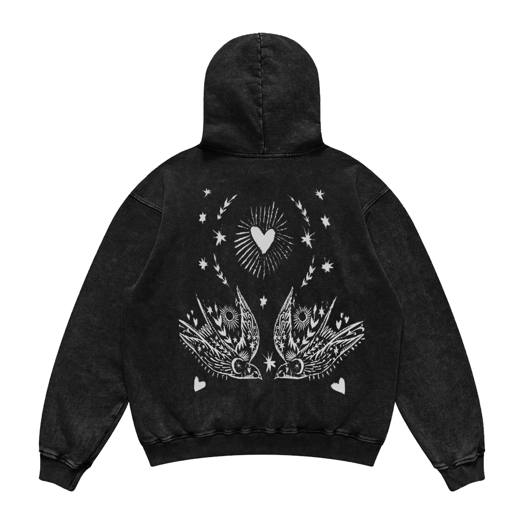 美式复古水洗做旧卫衣男女同款小众艺术感oversize连帽衫毛圈上衣