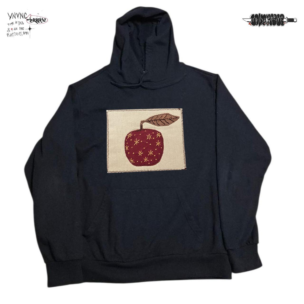 自制450G重磅 美版版型 小众设计感手工贴布苹果图案卫衣连帽衫