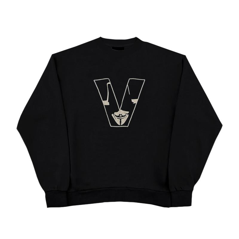 Vintage小众设计感大V涂鸦印花圆领卫衣西海岸风美式复古打底衫