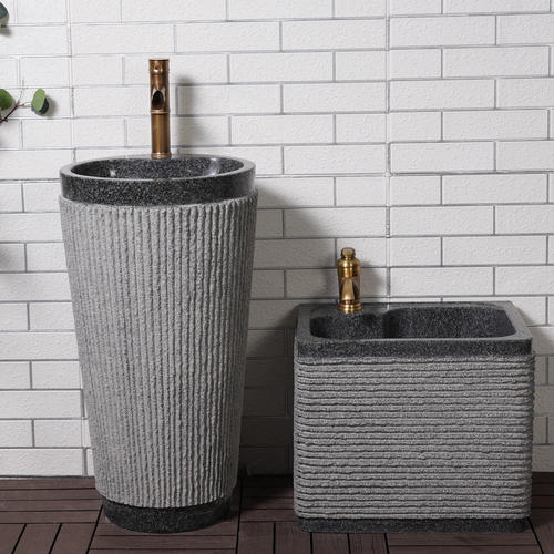 盆一体洗手池室外花园庭院石头水池立柱户外洗手盆天然石头别墅